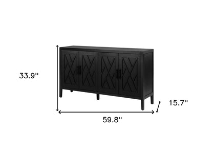 60" Black Distressed Sideboard with Four Doors-4