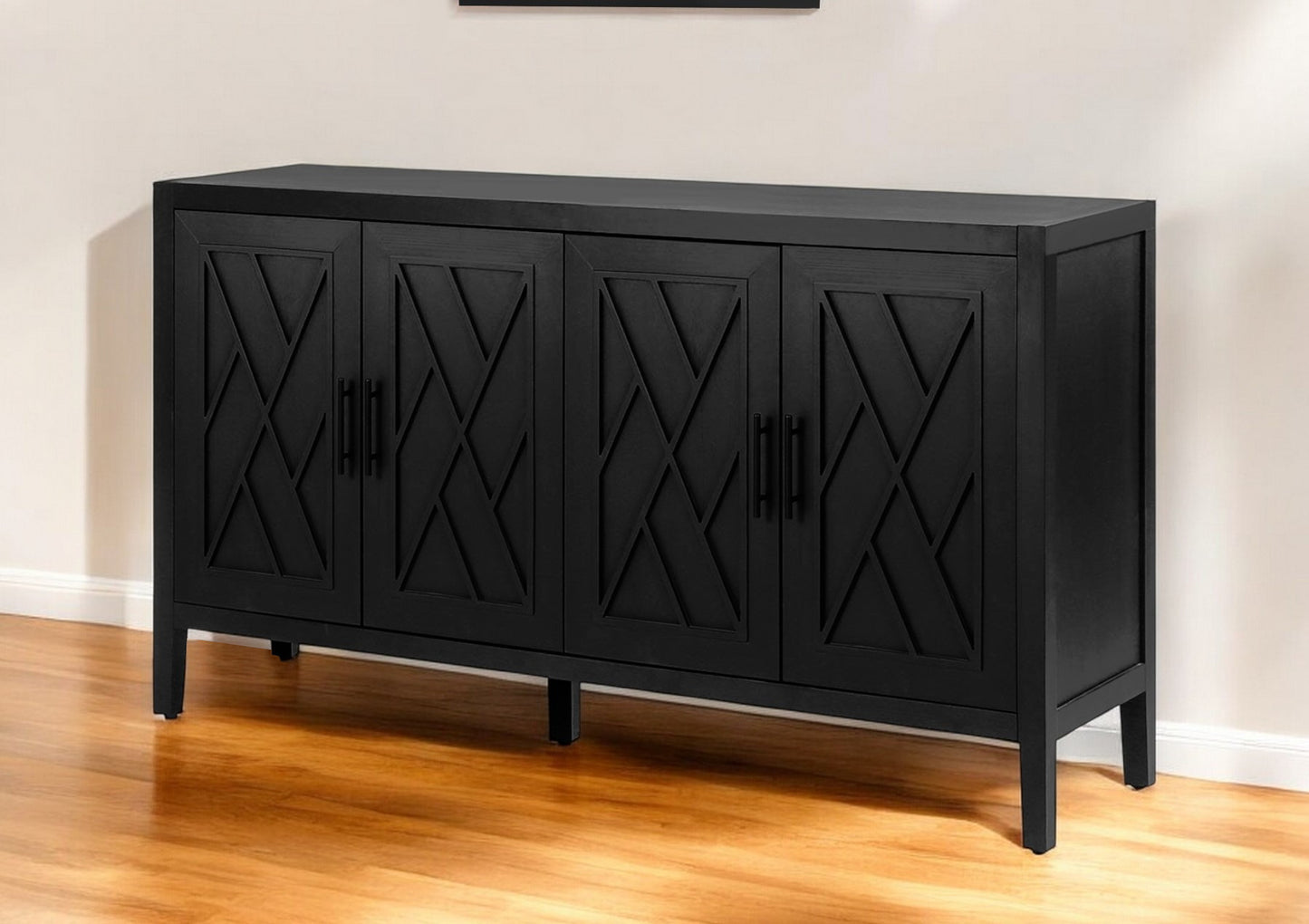 60" Black Distressed Sideboard with Four Doors-0