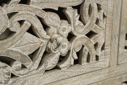 35" Gray Carved Floral Solid Wood Six Drawer Dresser-8