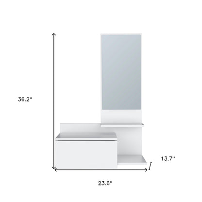 36" White Wood Wall Mounted Accent Cabinet With Drawer And Mirror-7