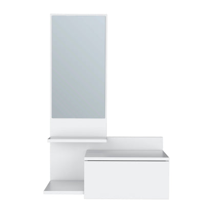 36" White Wood Wall Mounted Accent Cabinet With Drawer And Mirror-3