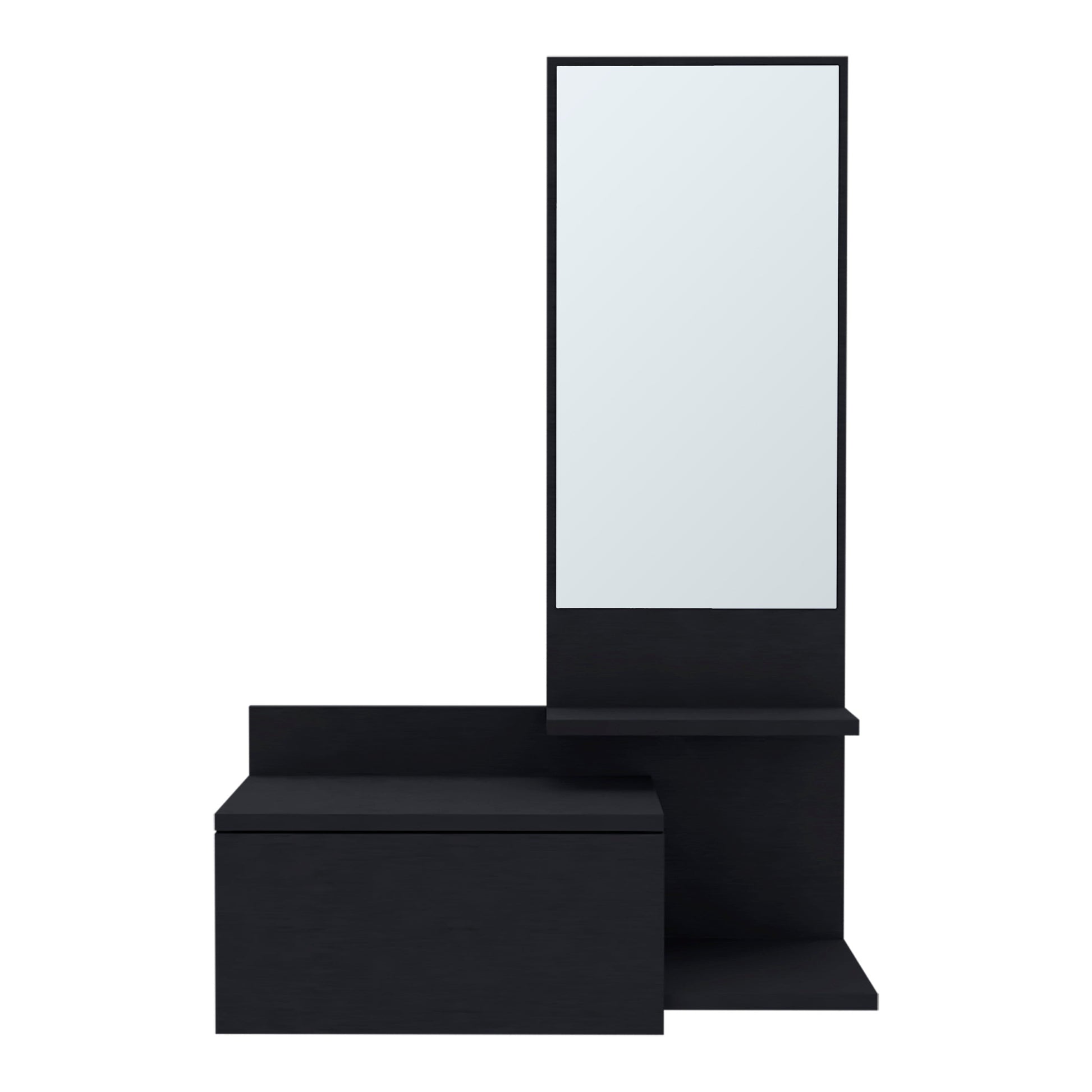 36" Black Wood Wall Mounted Accent Cabinet With Drawer And Mirror-1
