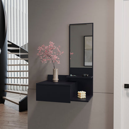 36" Black Wood Wall Mounted Accent Cabinet With Drawer And Mirror-5