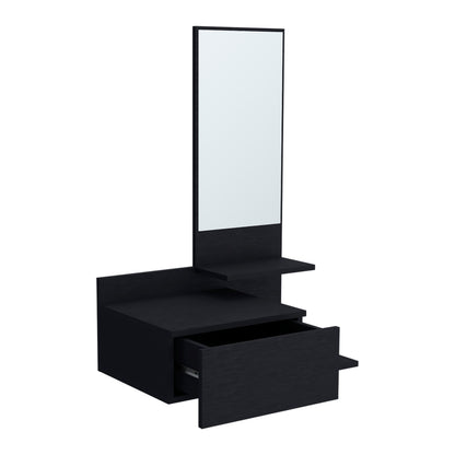 36" Black Wood Wall Mounted Accent Cabinet With Drawer And Mirror-2
