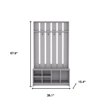 68" Gray Wood Four Hook Coat And Shoe Rack-7