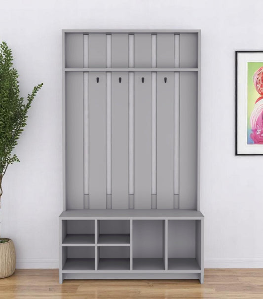 68" Gray Wood Four Hook Coat And Shoe Rack-0