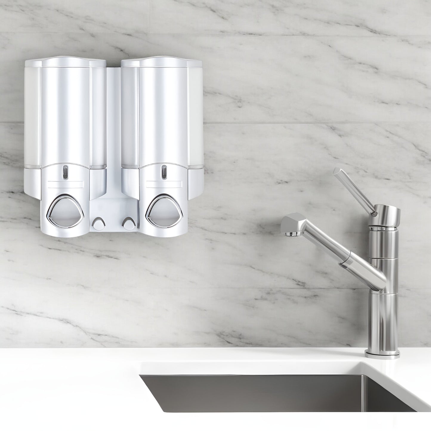 Gray Heavy Duty Plastic Two Chamber Wall Mount Soap Dispenser-0