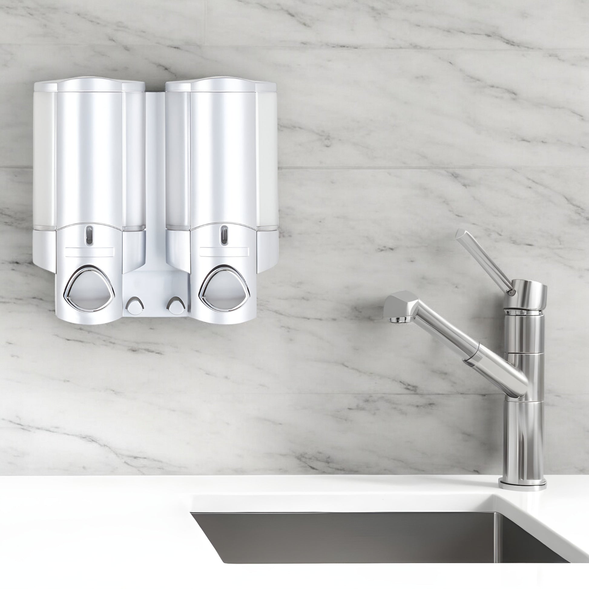 Gray Heavy Duty Plastic Two Chamber Wall Mount Soap Dispenser-0