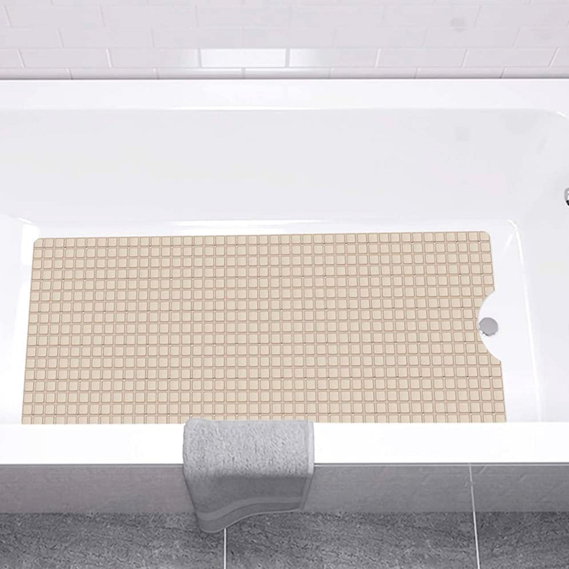 40" Beige Geometric Tiles Non Slip Bathtub Mat-4