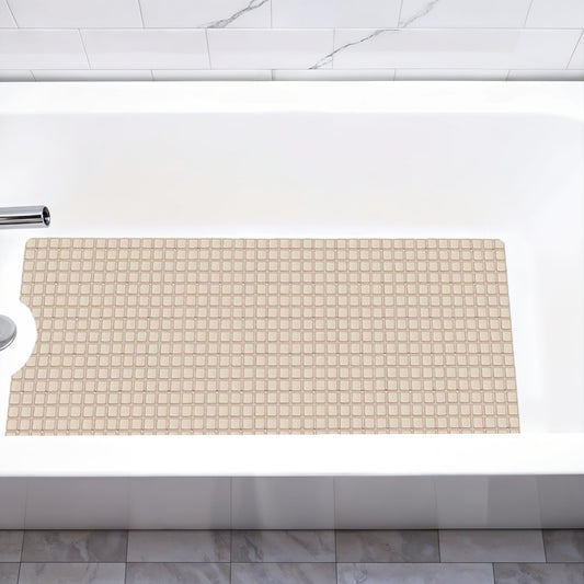 40" Beige Geometric Tiles Non Slip Bathtub Mat-0