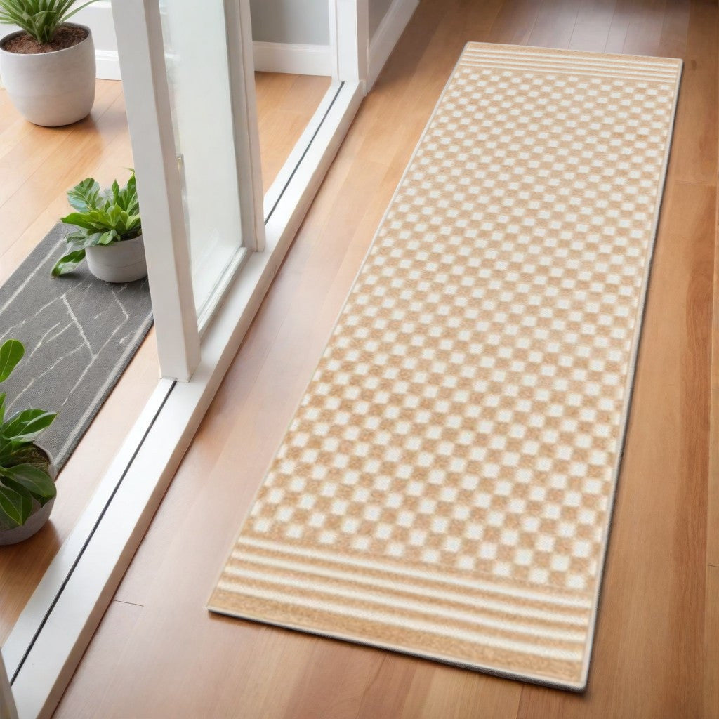 6' Tan Geometric Runner Rug-1