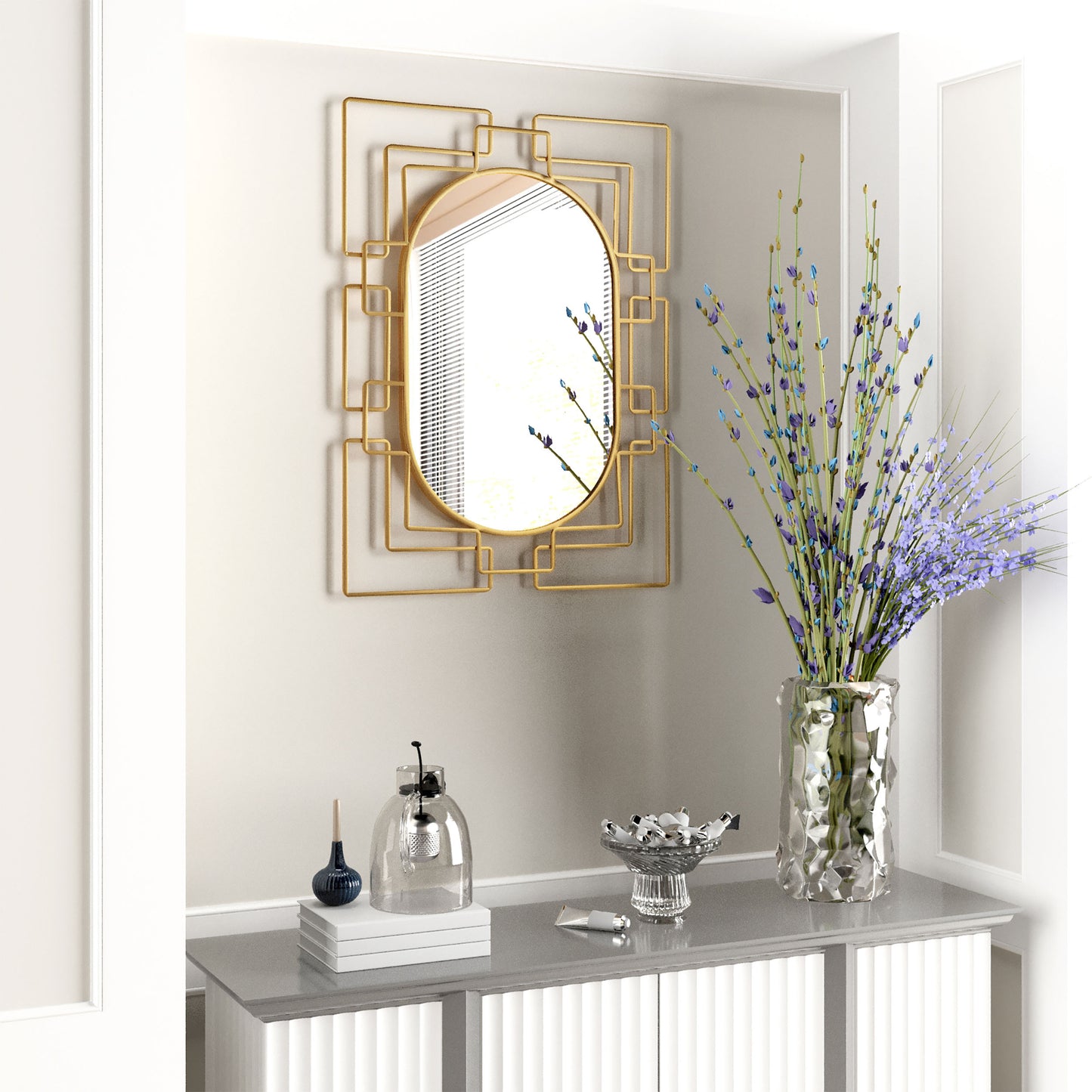 36" Gold Metal Geometric Oval Accent Mirror-4