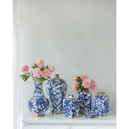 11" Blue And White Floral Round Porcelain Table Vase-5