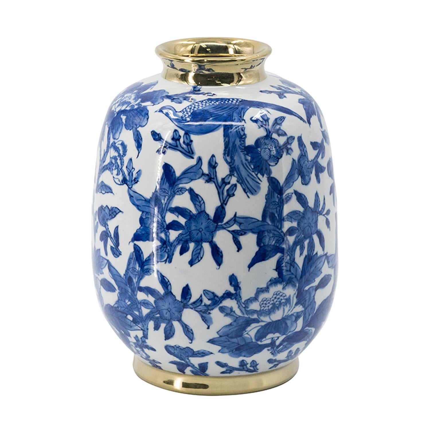 11" Blue And White Floral Round Porcelain Table Vase-0
