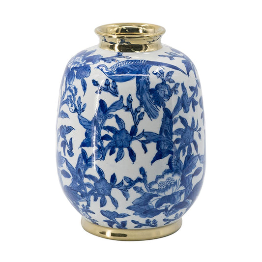 11" Blue And White Floral Round Porcelain Table Vase-0
