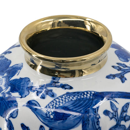 11" Blue And White Floral Round Porcelain Table Vase-7