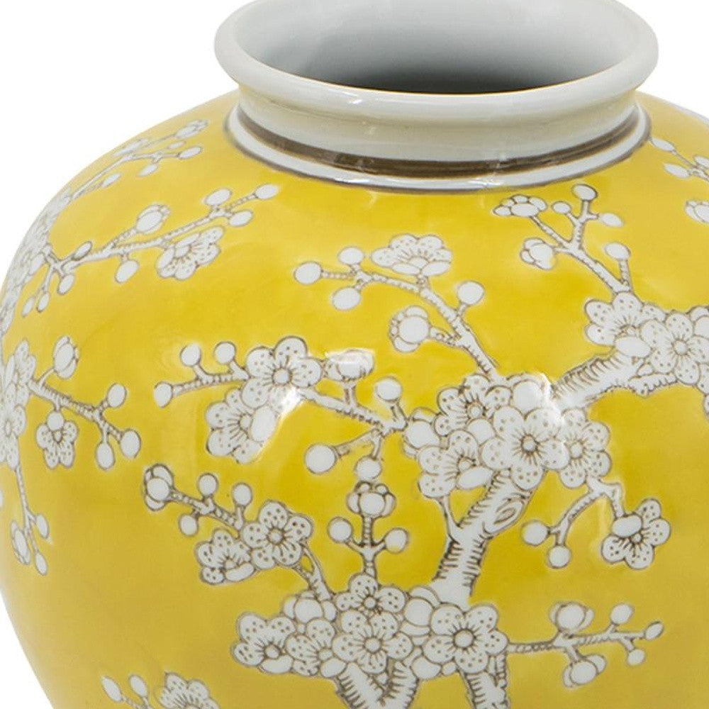 9" Yellow And White Floral Round Porcelain Table Vase-5