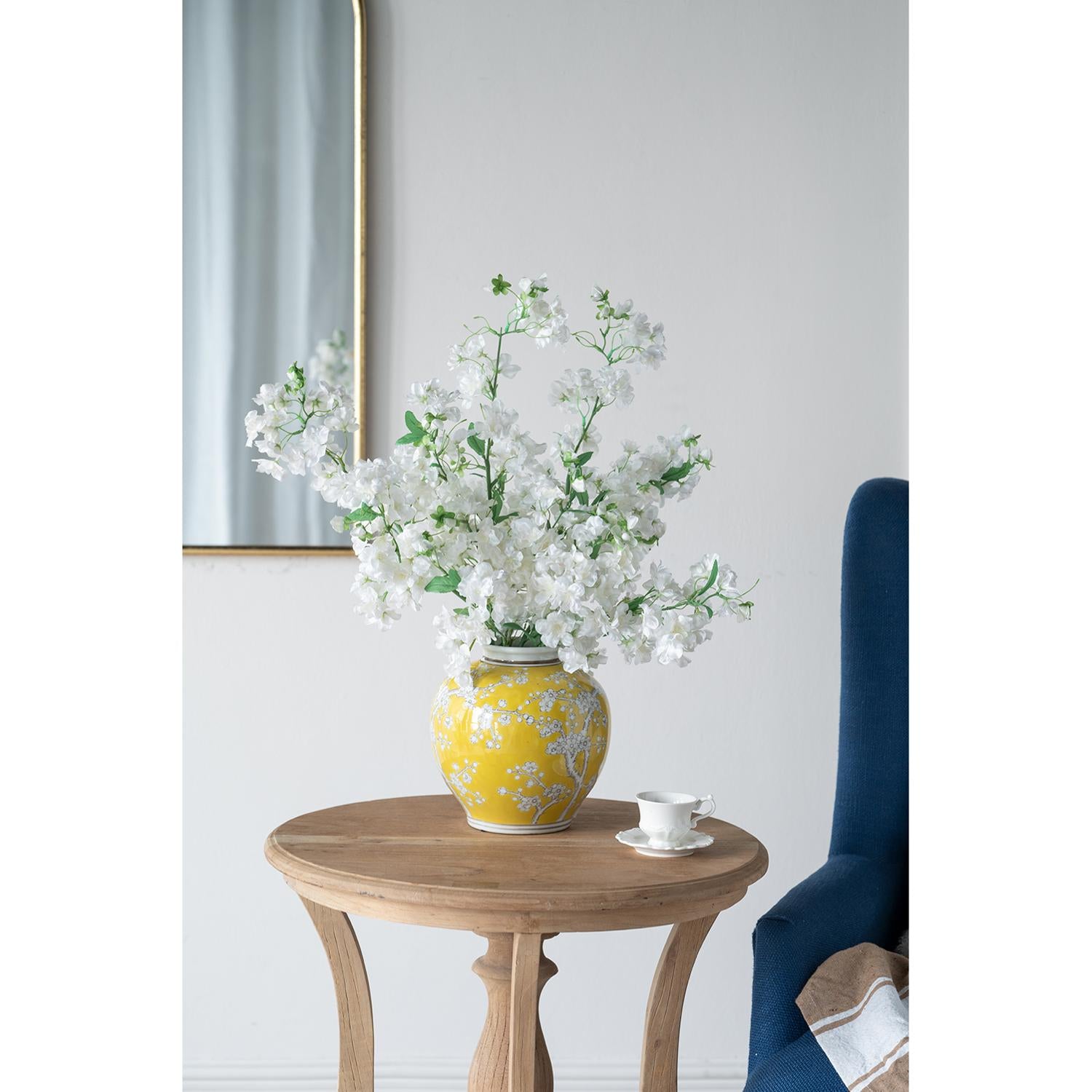 9" Yellow And White Floral Round Porcelain Table Vase-7