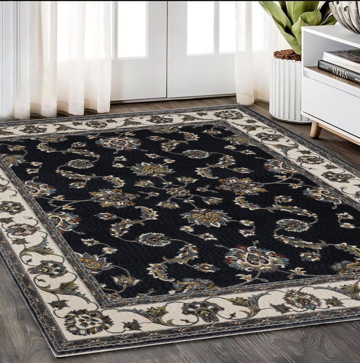 5' X 8' Ivory Oriental Area Rug With Fringe-0