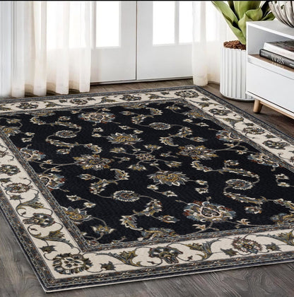 5' X 8' Ivory Oriental Area Rug With Fringe-0