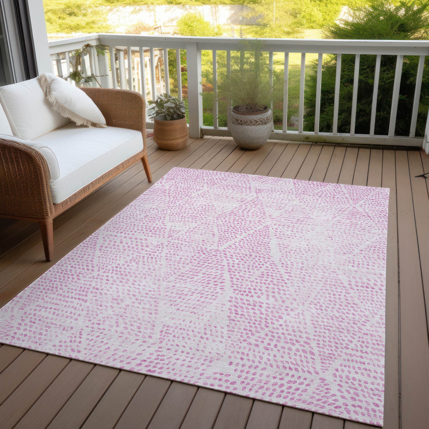 9' X 12' Pink And Ivory Geometric Washable Indoor Outdoor Area Rug-5