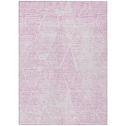 9' X 12' Pink And Ivory Geometric Washable Indoor Outdoor Area Rug-1