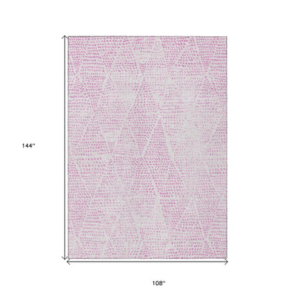 9' X 12' Pink And Ivory Geometric Washable Indoor Outdoor Area Rug-2