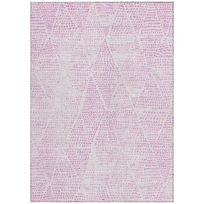 9' X 12' Pink And Ivory Geometric Washable Indoor Outdoor Area Rug-4