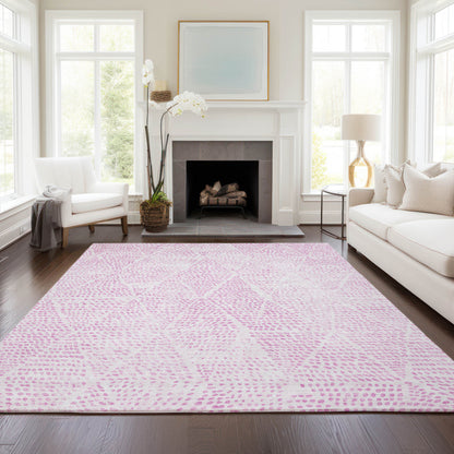 9' X 12' Pink And Ivory Geometric Washable Indoor Outdoor Area Rug-6