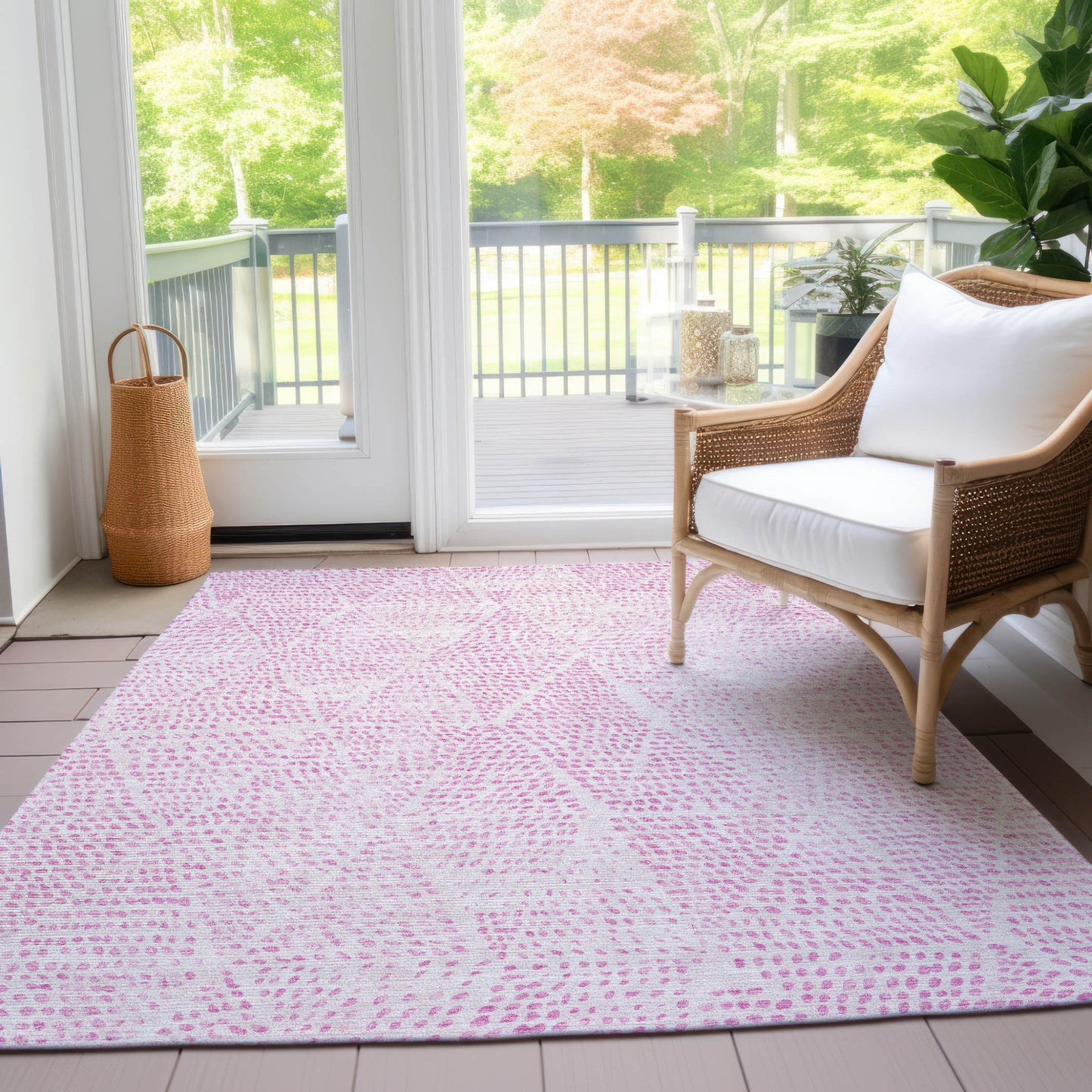 9' X 12' Pink And Ivory Geometric Washable Indoor Outdoor Area Rug-7