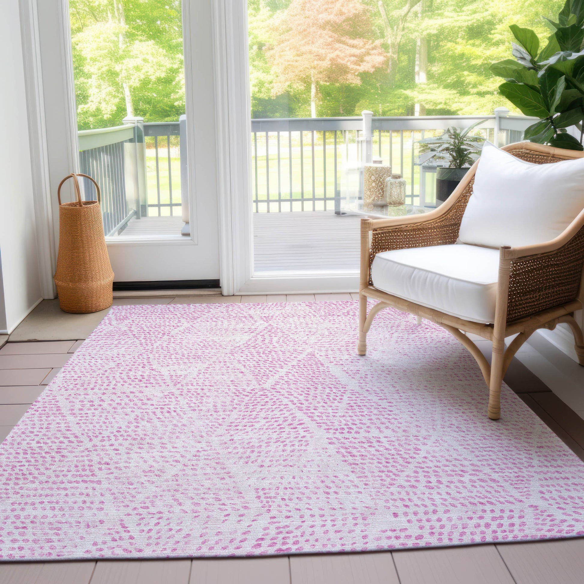 9' X 12' Pink And Ivory Geometric Washable Indoor Outdoor Area Rug-7