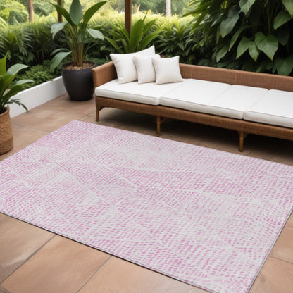 9' X 12' Pink And Ivory Geometric Washable Indoor Outdoor Area Rug-0