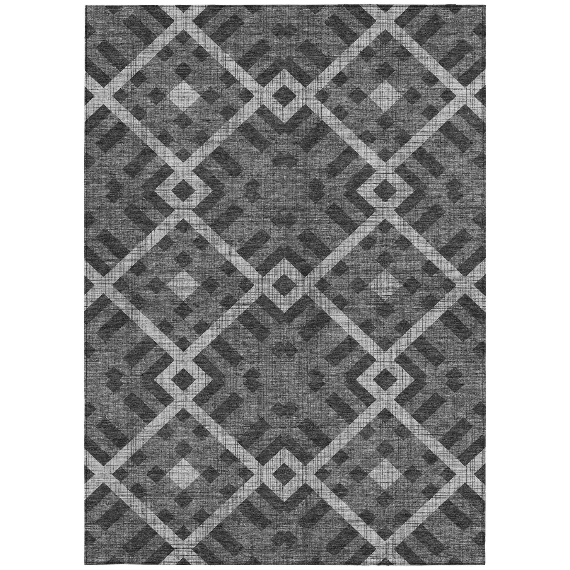 3' X 5' Charcoal Gray And Silver Geometric Washable Indoor Outdoor Area Rug-4