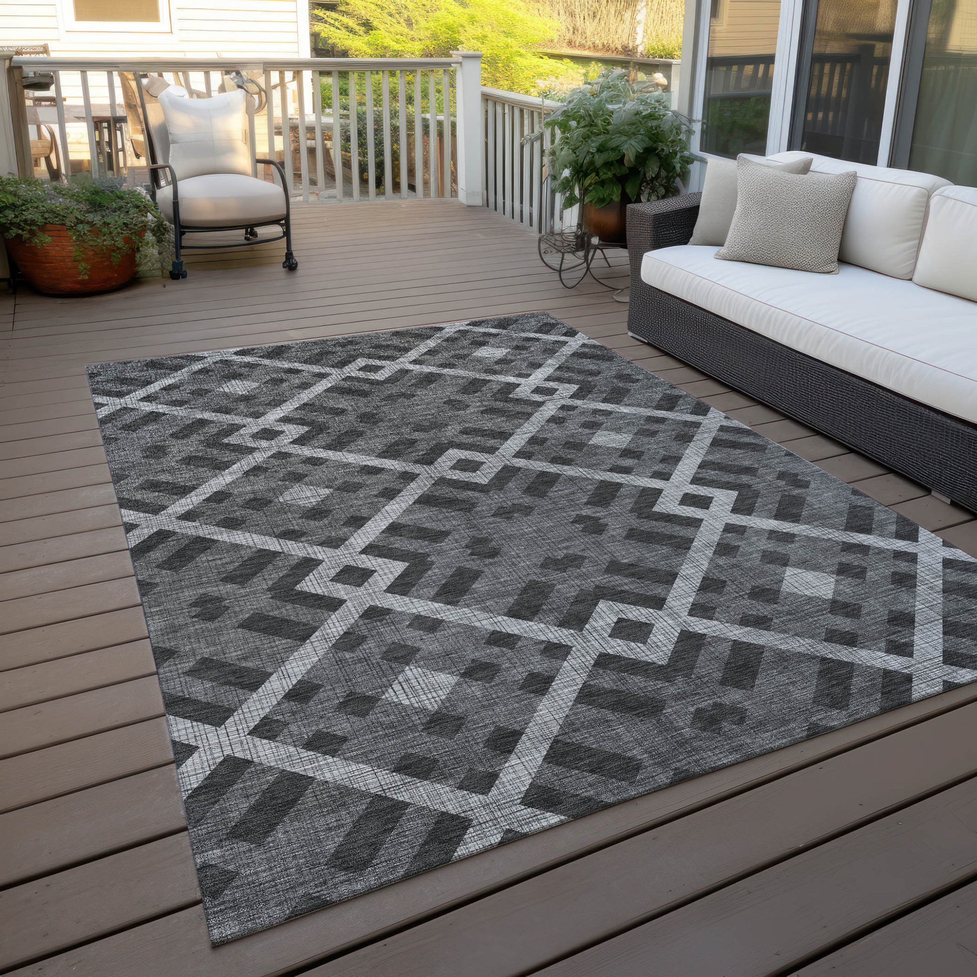 3' X 5' Charcoal Gray And Silver Geometric Washable Indoor Outdoor Area Rug-5
