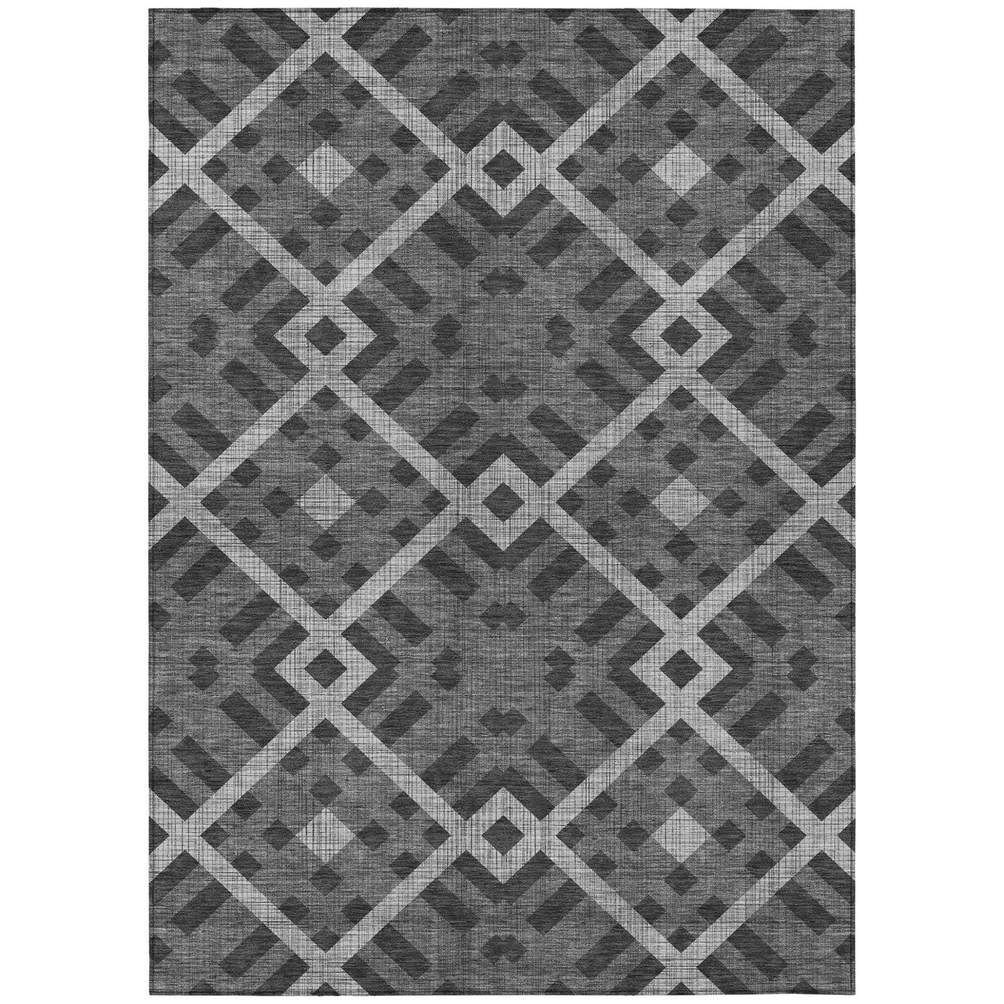 3' X 5' Charcoal Gray And Silver Geometric Washable Indoor Outdoor Area Rug-1