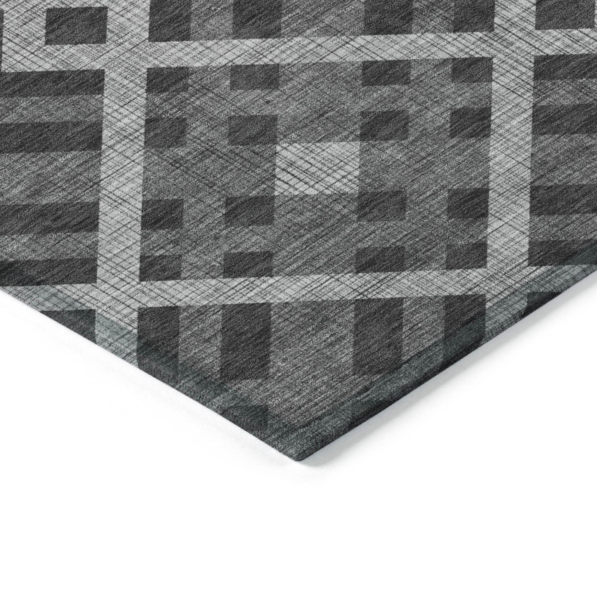 3' X 5' Charcoal Gray And Silver Geometric Washable Indoor Outdoor Area Rug-3