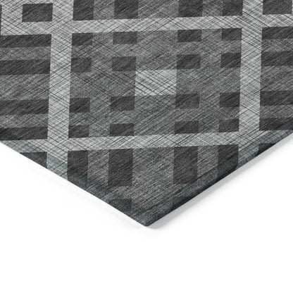 3' X 5' Charcoal Gray And Silver Geometric Washable Indoor Outdoor Area Rug-3