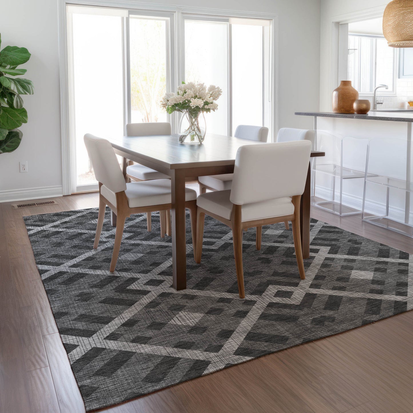 3' X 5' Charcoal Gray And Silver Geometric Washable Indoor Outdoor Area Rug-7