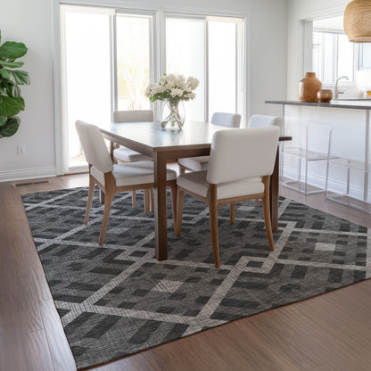 3' X 5' Charcoal Gray And Silver Geometric Washable Indoor Outdoor Area Rug-7