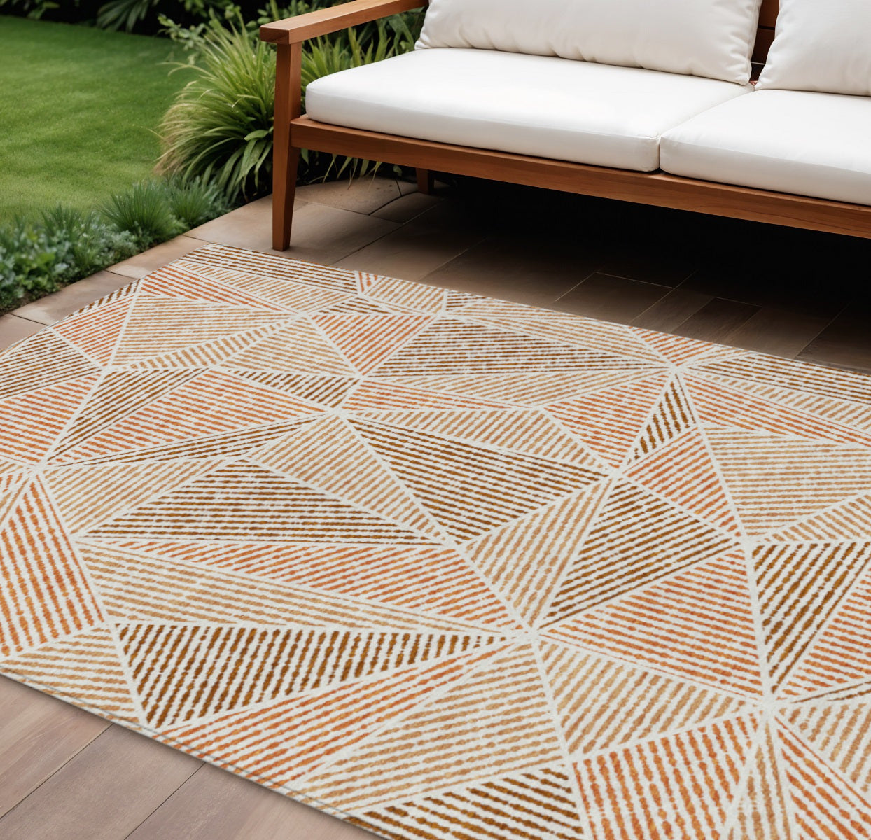 8' X 10' Terra Cotta Beige And Salmon Geometric Washable Indoor Outdoor Area Rug-0