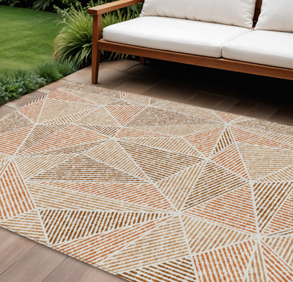 8' X 10' Terra Cotta Beige And Salmon Geometric Washable Indoor Outdoor Area Rug-0