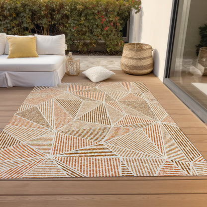 8' X 10' Terra Cotta Beige And Salmon Geometric Washable Indoor Outdoor Area Rug-7