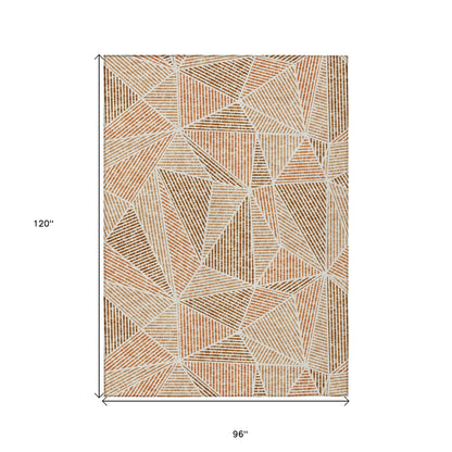 8' X 10' Terra Cotta Beige And Salmon Geometric Washable Indoor Outdoor Area Rug-2