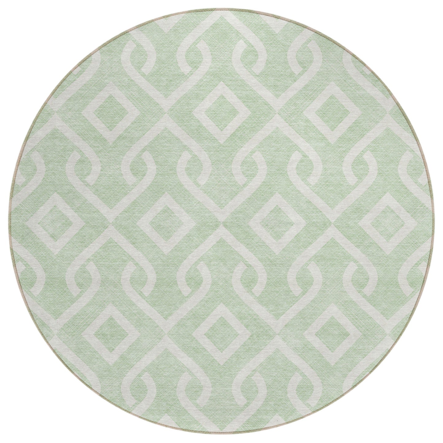 8' Mint Green And Ivory Round Geometric Washable Indoor Outdoor Area Rug-1