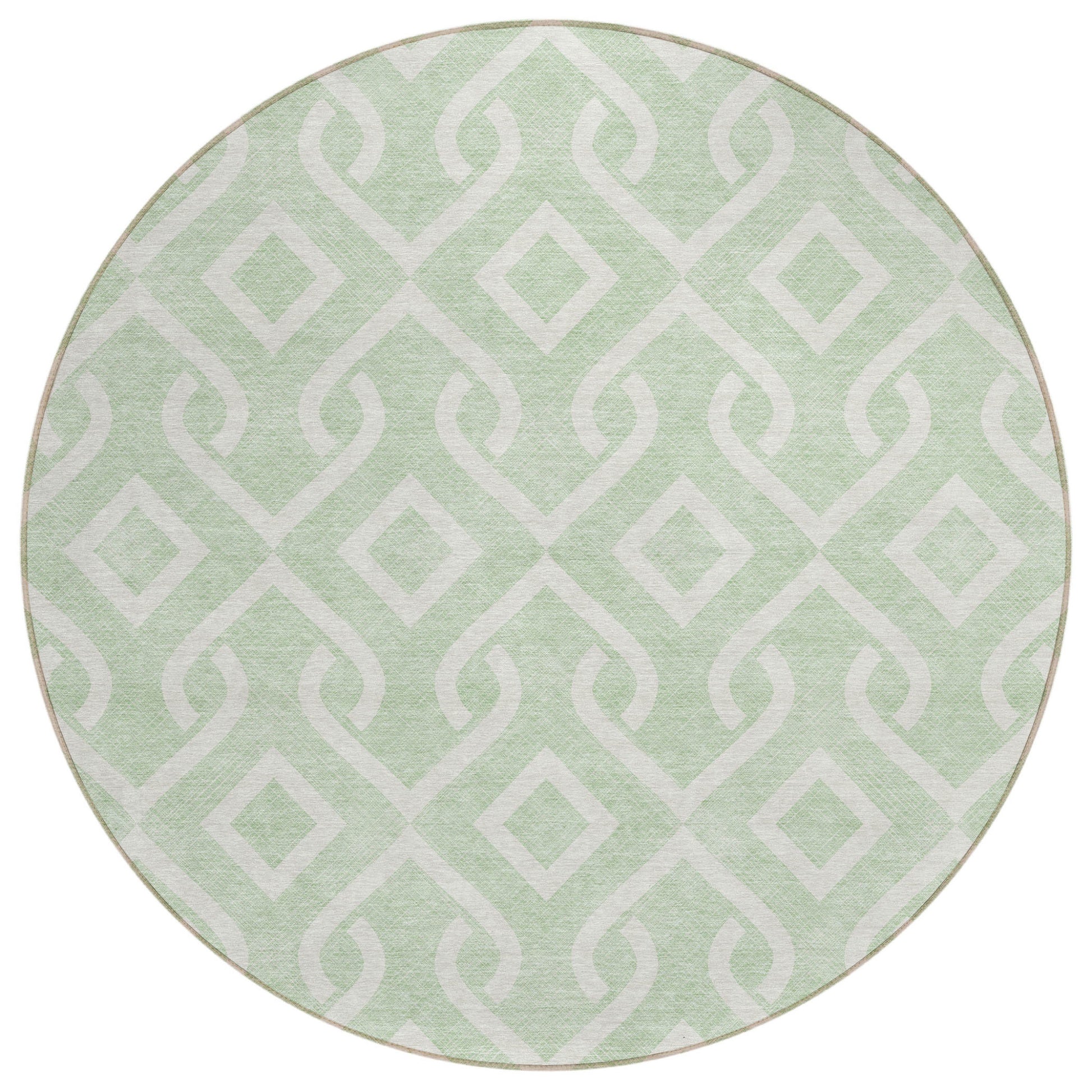 8' Mint Green And Ivory Round Geometric Washable Indoor Outdoor Area Rug-1