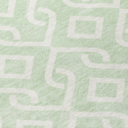 8' Mint Green And Ivory Round Geometric Washable Indoor Outdoor Area Rug-3