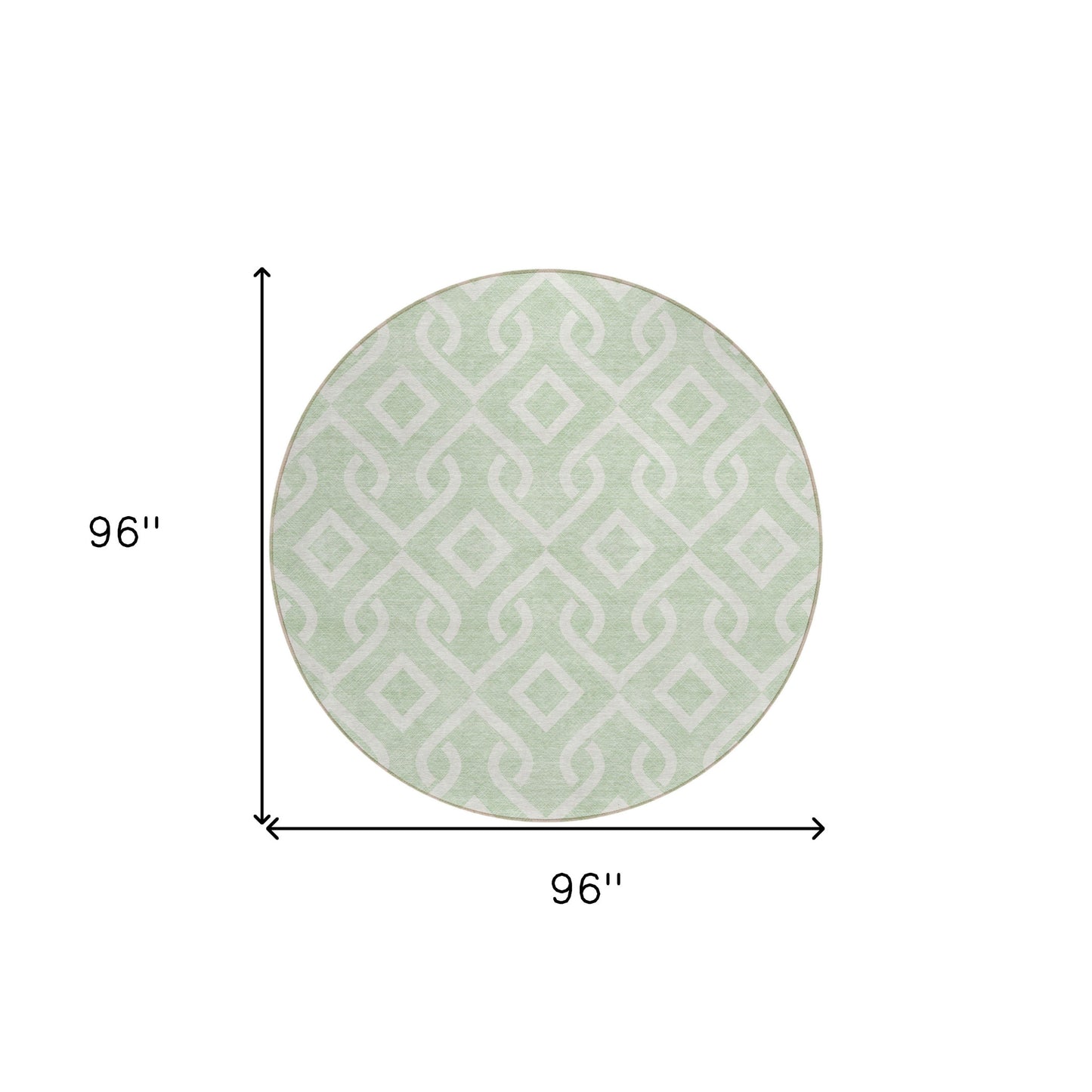 8' Mint Green And Ivory Round Geometric Washable Indoor Outdoor Area Rug-2