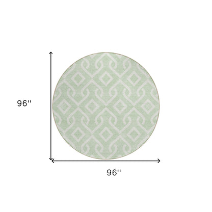 8' Mint Green And Ivory Round Geometric Washable Indoor Outdoor Area Rug-2