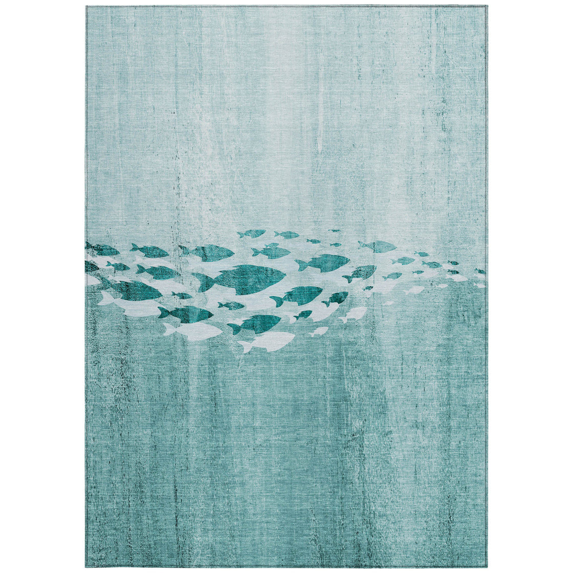 3' X 5' Teal Blue Aqua And Ivory Nautical Washable Indoor Outdoor Area Rug-4