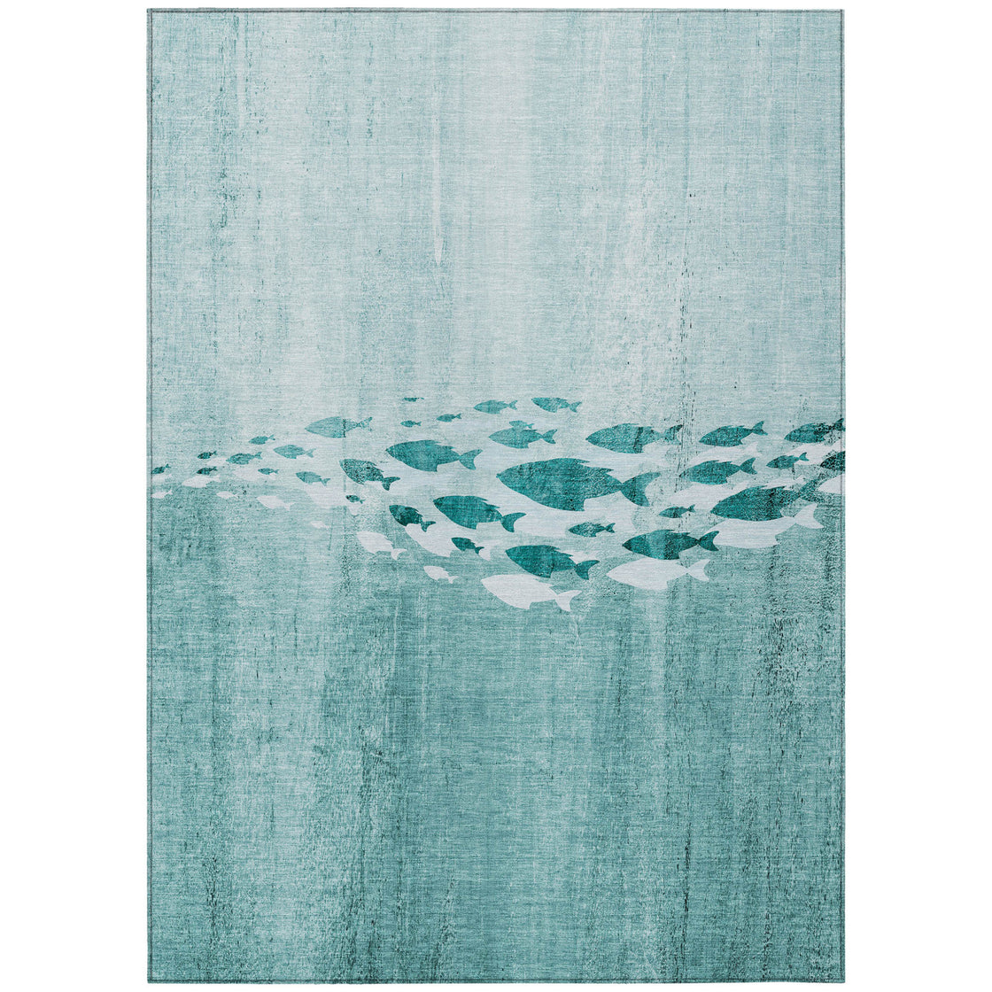 3' X 5' Teal Blue Aqua And Ivory Nautical Washable Indoor Outdoor Area Rug-1